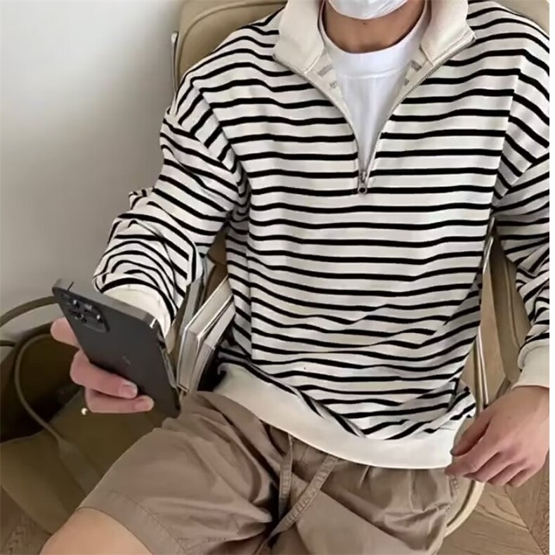 男条纹POLO衫卫衣新款休闲翻领时尚上衣帅气打底衫513AWY2374P37图片