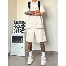 港风麂皮绒钢印短裤五分裤休闲裤A014-DY2357-P45控58，男装牛仔裤，电商A014