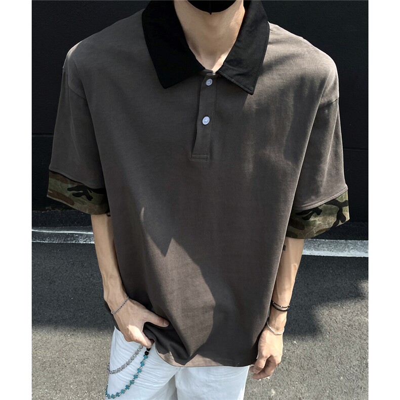 迷彩拼接POLO领撞色短袖T恤T2508-P40控58,男装T恤,星座216(原A116)