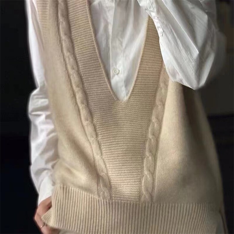 羊绒马甲女扭花纯羊毛背心外穿v领针织宽松大码毛衣坎肩秋冬新款,女装马甲,胜酷羊绒