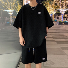 特批P50无差价肌理感华夫格大码两件套休闲运动短袖短裤套装TZ019，男装休闲套装，电商A001-1