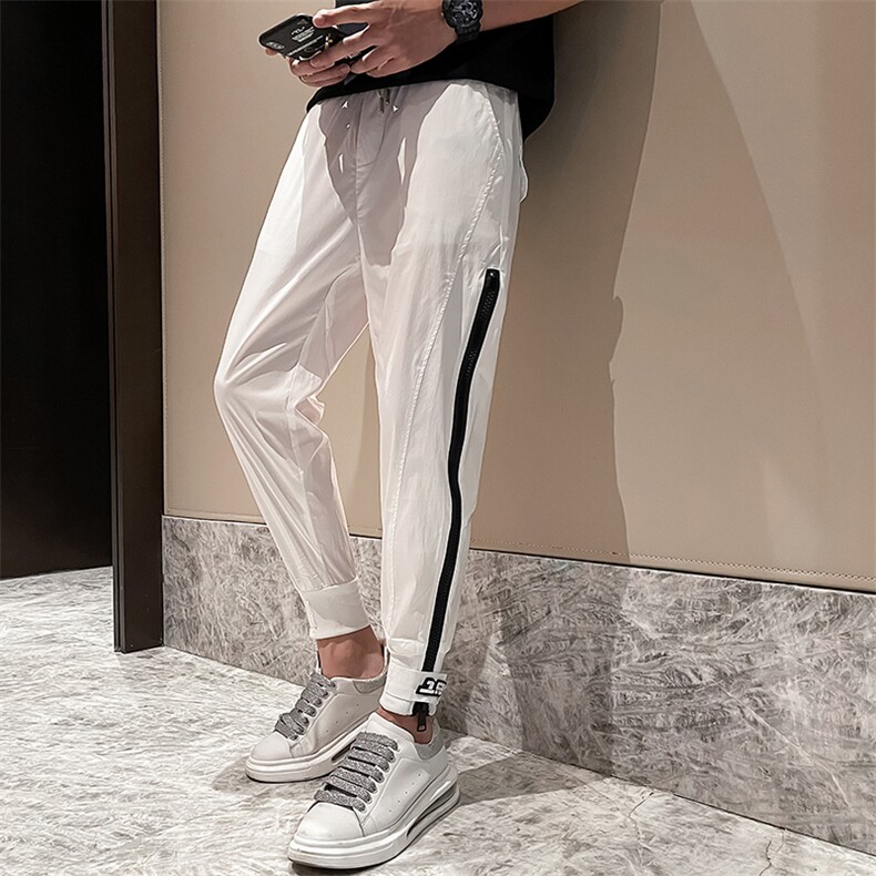 夏季薄款休闲裤男2022魔术贴束脚裤潮流修身拉链九分裤潮牌哈伦裤，男装休闲裤，电商A327