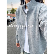 重磅秋冬北极绒双拉链毛衣开衫美式复古休闲慵懒风宽松针织衫外套，男装针织衫/毛衣，电商A486-1
