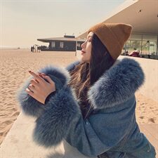 休闲牛仔派克加绒外套女2020冬季刺绣卡通大毛领外套，女装派克服，橙子家