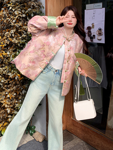 现货！2607A款新中式提花刺绣短款轻薄羽绒服女图片