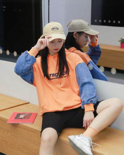 牛仔袖拼接戴帽卫衣，欧韩风走一波，五色齐码！，女装卫衣/绒衫，春信拙源