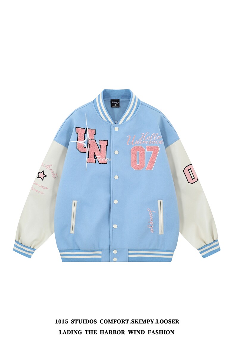 2025秋季美式复古棒球服设计感拼皮夹克外套1015-JK127-P125,男装夹克,四季星座1015