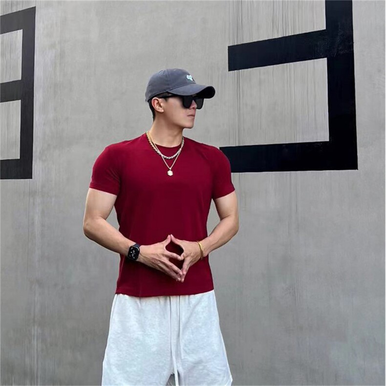 袖口收紧健身t恤显肌肉重磅短袖男夏季纯棉吸汗三分袖训练体能服图片