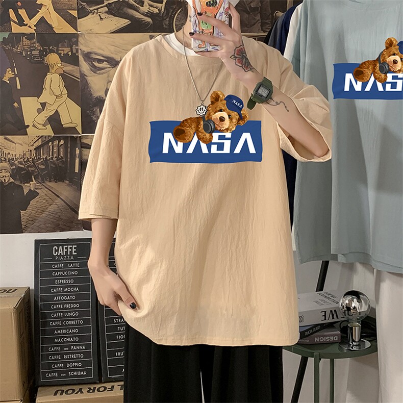 YT26247-P30NASA亚短袖t恤男大码五分袖男宽松七分袖海报风,男装T恤,电商A040