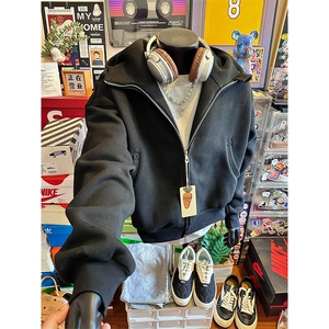抖音得物高品质 26春装美式高街重磅宽松结构高领连帽卫衣外套W60图片