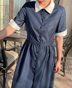 【现货】学院风排扣连衣裙图片