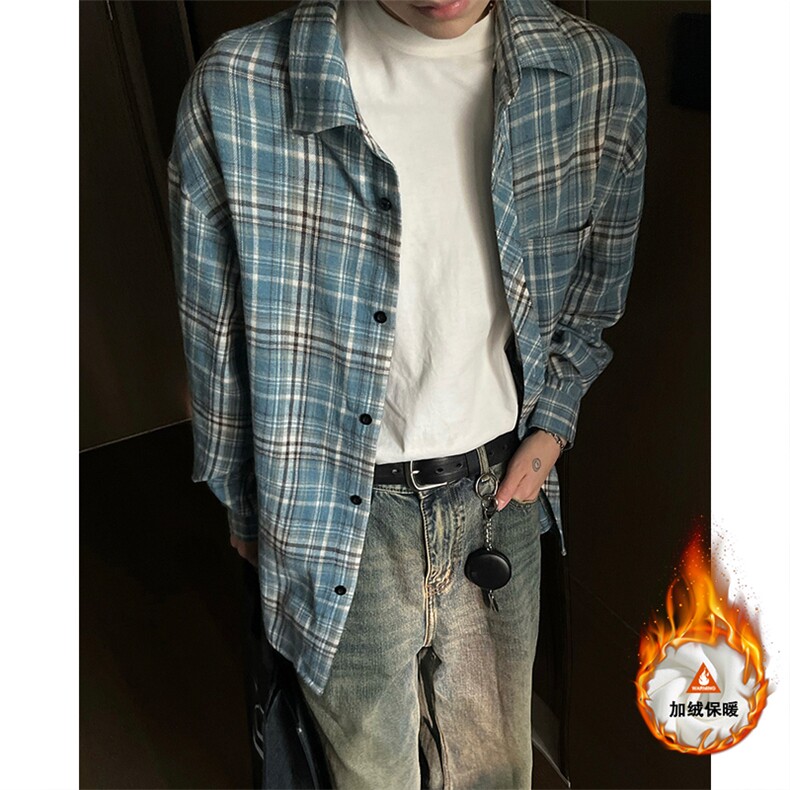 秋冬格子大码宽松加绒长袖衬衫外套C2170-特P24/CJ9734-特P40,男装衬衫,电商A007