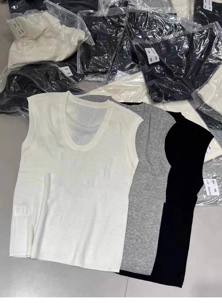 时尚百搭U型领无袖针织衫显瘦修身包肩设计优雅气质女装上衣,针织衫/毛衣,恒旺羊绒