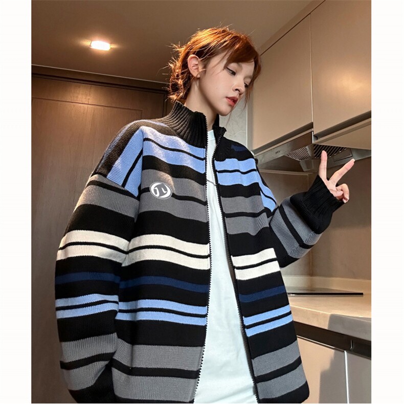 抖音主推 1100克 重磅条纹开衫毛衣 刺绣 针织衫 男女 G1068 P88图片