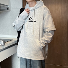W866-P63M-6XL秋季美式重磅酷丝棉加绒假两件套头连帽卫衣，男装卫衣，星座109