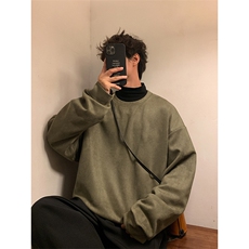 港风大码长T纯色麂皮绒套头圆领长袖卫衣-TC1001-P28【特价】，男装卫衣，电商A007