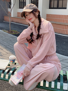 （现货）时尚休闲套装女宽松显瘦翻领卫衣背心阔腿裤三件套潮图片