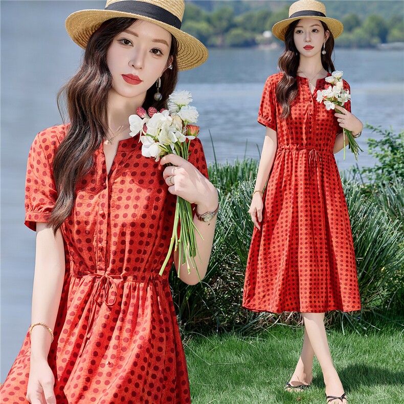 2866时尚气质波点显瘦连衣裙，女装连衣裙，罗得堡