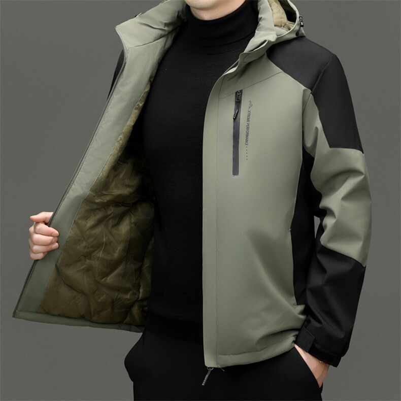 一体绒冲锋衣男款连帽外套秋冬三合一运动登山服爸爸装中老年夹克图片