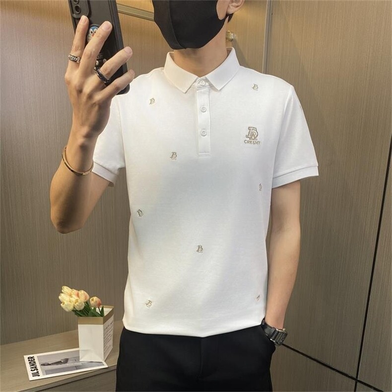 PL045-特P40字母刺绣t恤POLO衫短袖男社会精神小伙修身翻领上衣，男装Polo衫，电商D310B