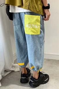 2021春夏季M84破洞九分裤韩版割烂牛仔裤基础男女裤港风Q图片