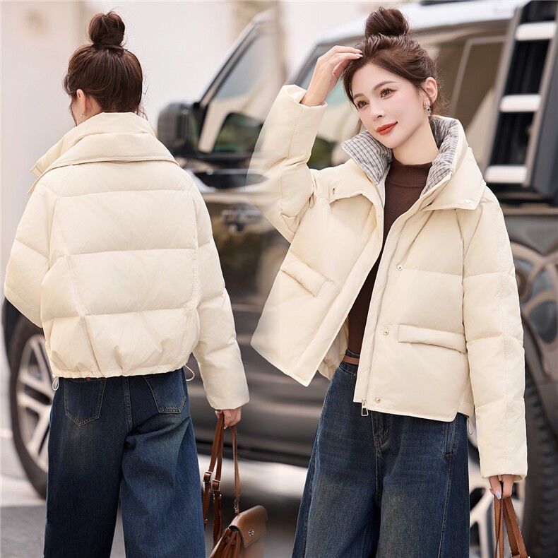 时尚短款羽绒服女2025冬季新款高级感立领保暖90白鸭绒外套图片