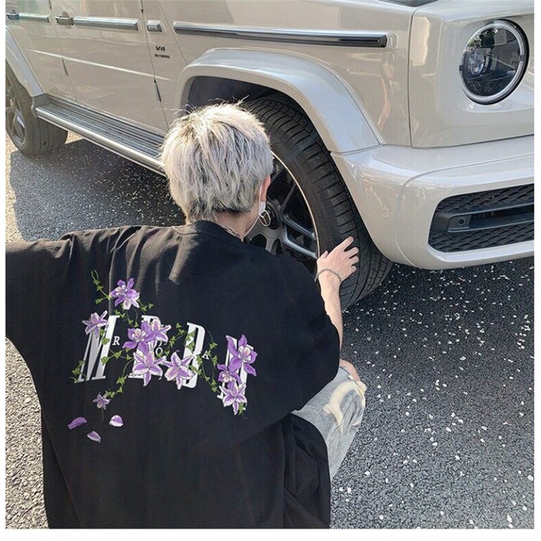 H1302纯棉220g藤蔓花卉印花t恤男生ins五分袖t恤青少年休闲上衣,男装T恤,星座308A-1（原309B-1）