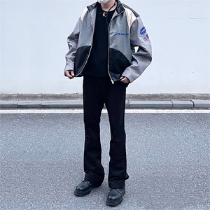 纯黑色高弹修身直筒大码微喇毛边牛仔裤男K860-K866-P50图片