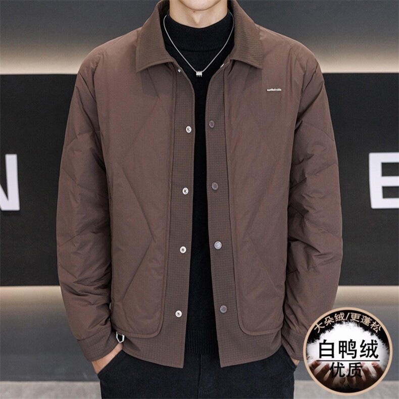 白色翻领轻薄羽绒服男冬季新款拼接设计高级感假两件保暖夹克外套,男装夹克,星座914