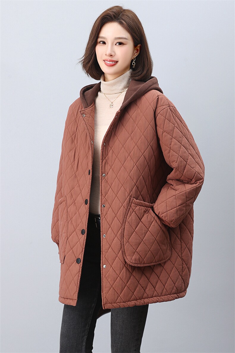 时尚保暖女款棉服冬季加绒加厚外套修身显瘦长款棉衣,女装棉衣/棉服,悦见她