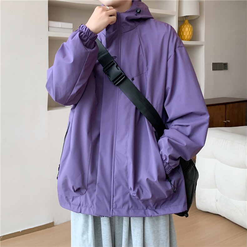 得物品质秋款男连帽夹克字母印花抽绳宽松冲锋衣外套JK0002P60,男装夹克,星座1013-1