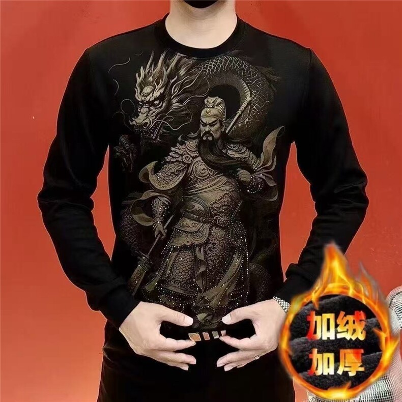 1506-1/WDT081加绒/P29秋冬烫钻加绒打底衫男士韩版个性潮圆领,男装T恤,星座1506-1