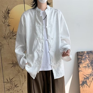 男士长袖春季2024新款冰丝提花龙纹新中式衬衫 BKE02 P46图片
