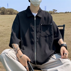 衬衫春夏落肩拉链宽松纯色衬衣夹克上衣C409，男装衬衫，星座1116A-1（原606A）