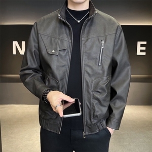 52071-M-4XL-P155店主风秋季翻领男士机车重工潮牌拉链皮衣外套男图片