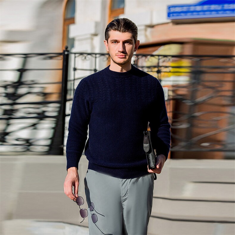 羊绒衫男士简约纯色套头毛衣百搭打底针织衫男装，男装羊绒套衫，美创羊绒