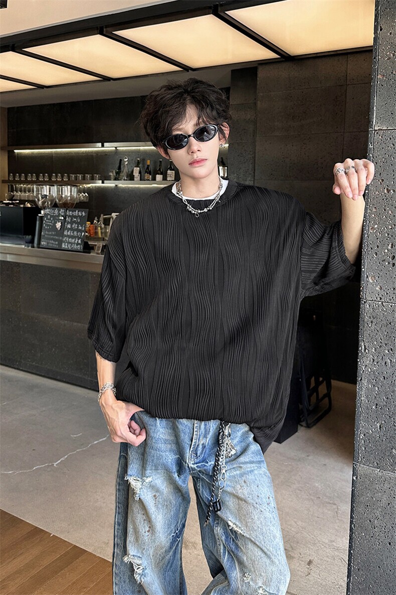 8XL-M特大码夏季短袖冰丝皱感透气T恤男潮垂感宽松半袖DX305P45,男装T恤,电商D206-1
