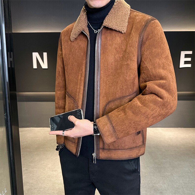 含羊毛皮毛一体外套男2025冬季新款加绒加厚夹克B240-P1588-P245，男装夹克，电商B240