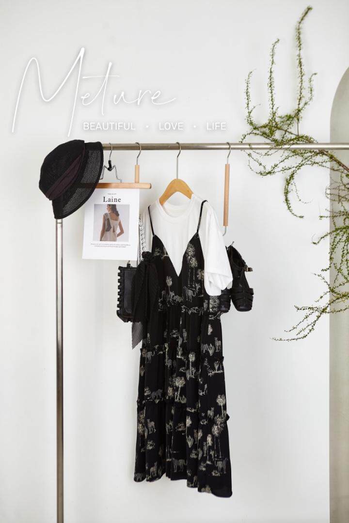 选货，夏季新款-设计师系列趣味印花假两件套连衣裙，女装连衣裙，觅处