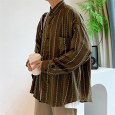 条纹长袖衬衫男韩版潮流宽松休闲日系原宿风盐系衬衣W6991-P33，男装衬衫，星座512-2