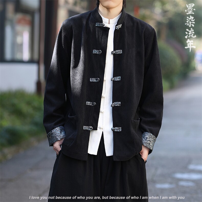 灯芯绒2025秋新中式古风撞色提花夹克唐装外套A821-P105,男装夹克,钱塘7008(原4008)