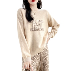 秋冬新款羊毛针织衫女圆领宽松显瘦慵懒风套头毛衣打底衫，女装羊毛衫，蒙莲贝斯