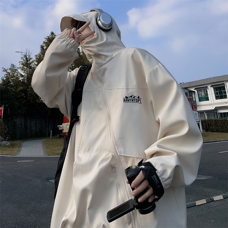 秋冬男连帽夹克衫侧边开叉字母印花冲锋衣外套JK9283P68,男装夹克,星座1013-1