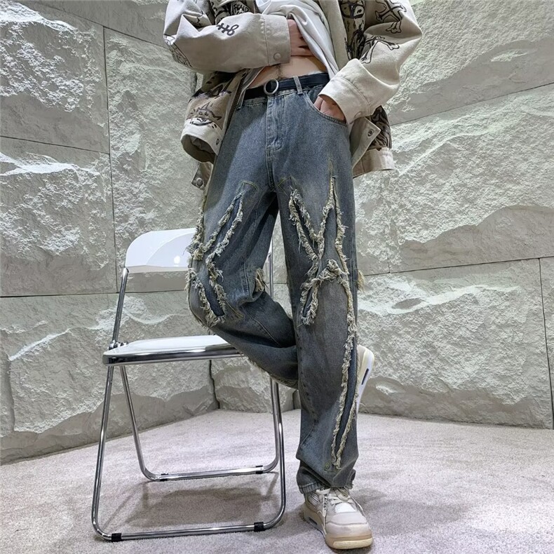 美式高街牛仔裤男韩版潮流帅2023秋冬新款ins宽松长裤RK1050-P58,男装牛仔裤,星座412-3