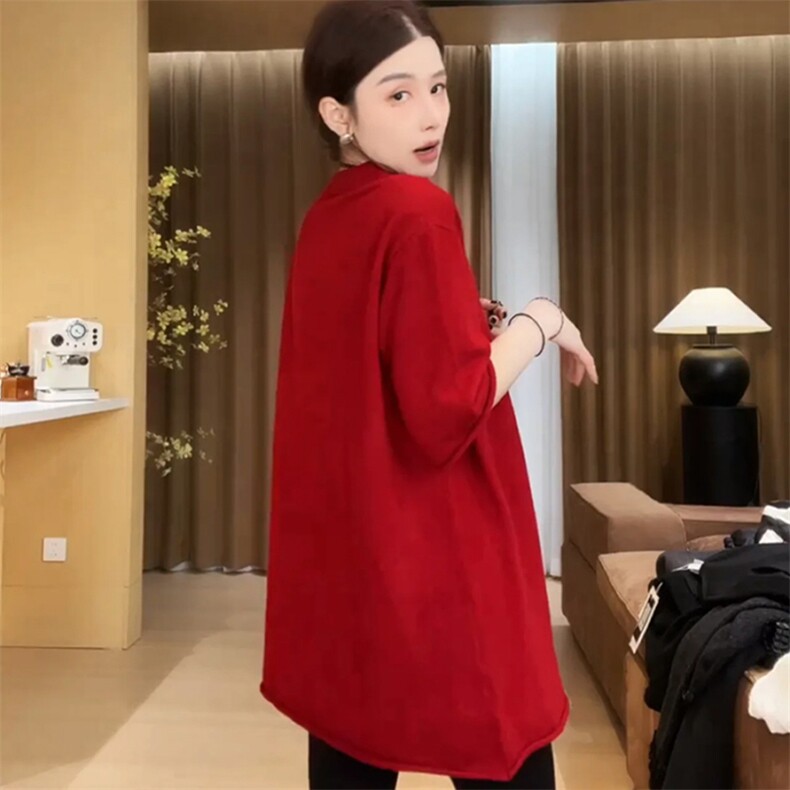 2025年夏季通勤中长款时尚百搭短袖,女装T恤,贝美羊绒