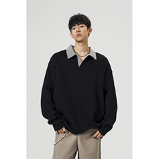 706-CCH6554-P38特P现货秋季miu系拼接polo领卫衣情侣长袖T恤，男装T恤，星座706