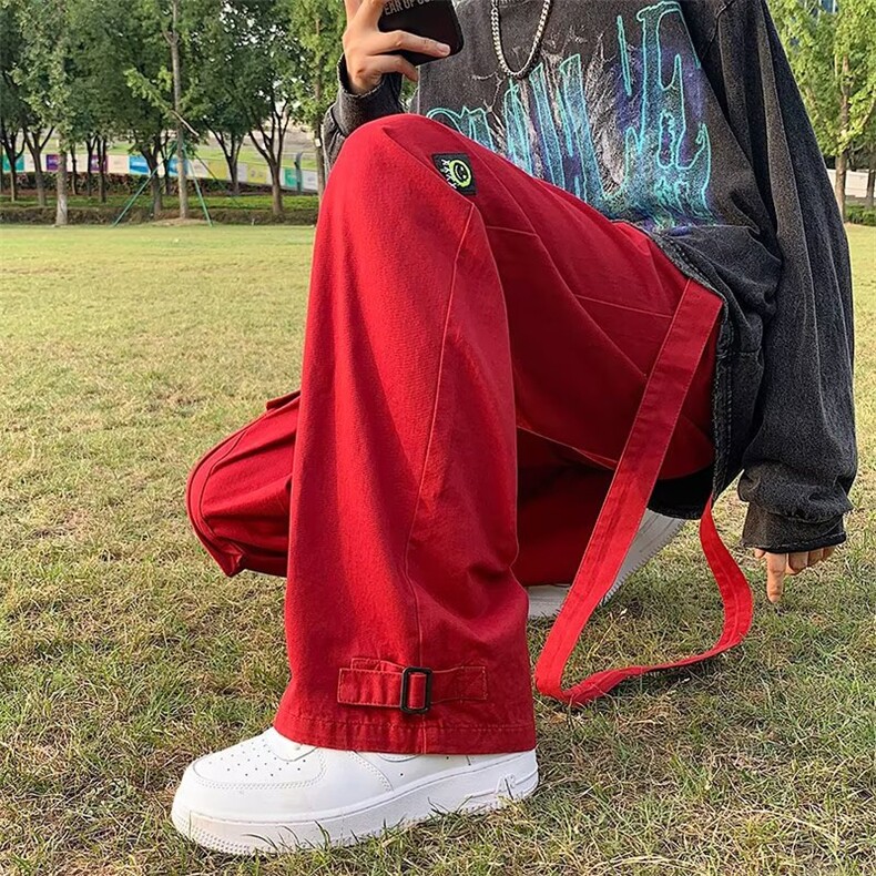 美式复古直筒纯棉工装裤男ins潮牌机能欧美街头hiphop裤子潮图片