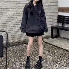 JK8605-P56美式潮牌高街水洗复古周杰伦同款牛仔连帽宽松卫衣，男装卫衣，电商B323A