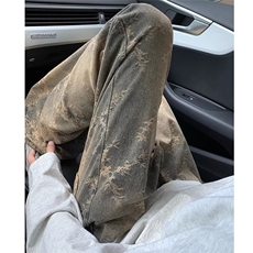 【现货】提花牛仔裤男秋季阔腿裤设计感潮满印长裤NZA236，男装牛仔裤，星座516A