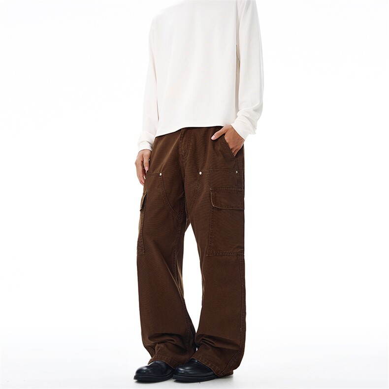 2025秋冬松紧腰美式深棕色珠帆马丁伐木工装裤男款式直筒情侣长裤，男装工装外套，星座301D-3